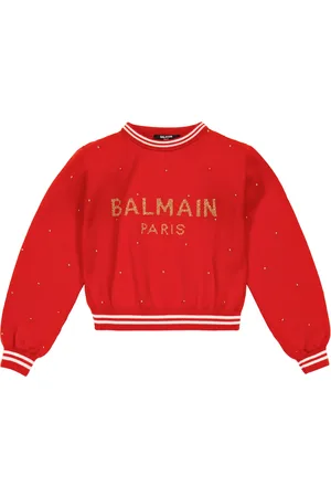 Balmain Dziewczynka Bluzy - Logo jacquard virgin wool sweatshirt