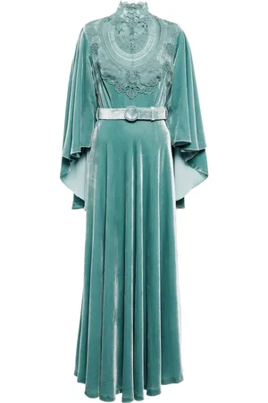Costarellos Gabriella lace-paneled velvet gown