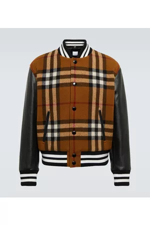 Burberry Kurtki skórzane - Checked wool and leather bomber jacket