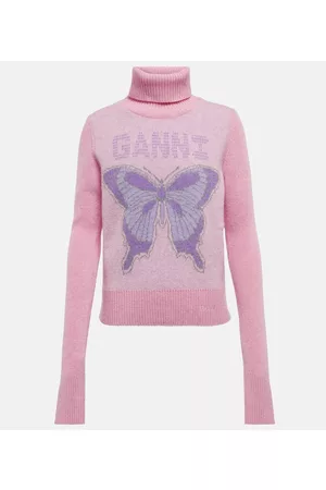 Ganni Logo turtleneck wool-blend sweater