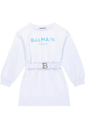 Balmain Logo belted cotton sweatshirt dress