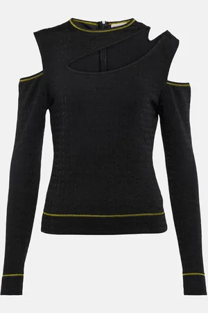 Ganni Cutout jacquard jersey top