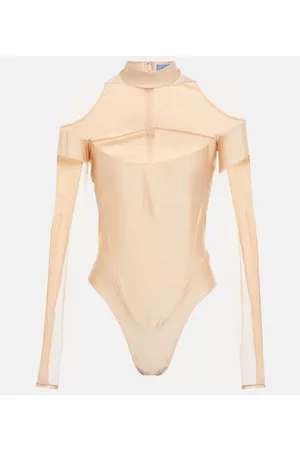 MUGLER Mesh-paneled mockneck bodysuit