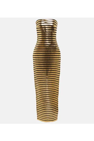 Balmain Strapless striped metallic gown