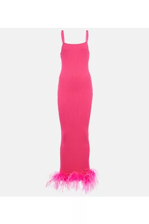 GIUSEPPE DI MORABITO Rib-knit feather-trimmed dress