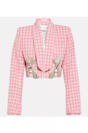 AREA Embellished checked wool-blend blazer