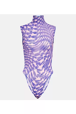 MUGLER Printed high-neck mesh bodysuit
