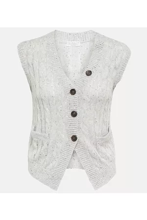 Brunello Cucinelli Cable-knit linen blend vest
