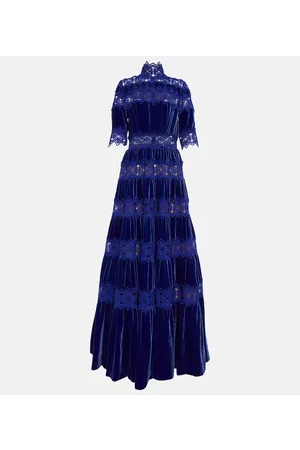 Costarellos Lissie lace, silk, and velvet gown