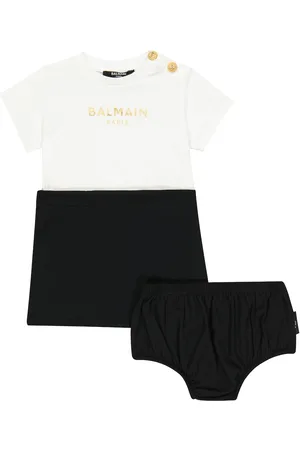 Balmain Sukienki Bawełniane - Baby logo cotton dress and bloomers set