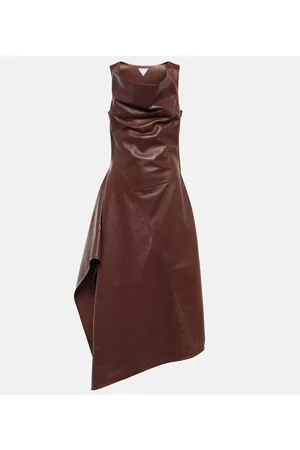 Bottega Veneta Kobieta Sukienki asymetryczne - Asymmetric leather midi dress