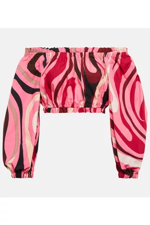 Puccini Kobieta Bez ramiączek - Printed off-shoulder cotton shirt