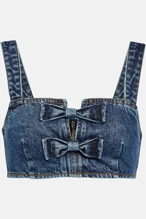 Self-Portrait Bow-trimmed denim bra top