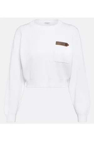 Brunello Cucinelli Kobieta Swetry Bawelniane - Cotton jersey cropped sweater