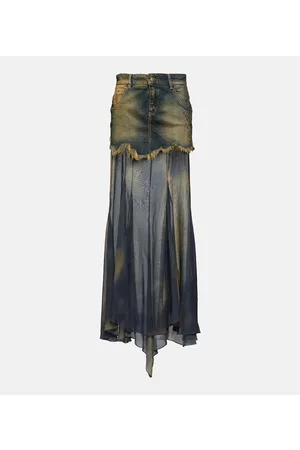 BLUMARINE Kobieta Długie - Denim and silk chiffon maxi skirt