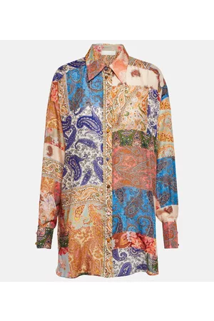 ZIMMERMANN Kobieta T-shirty Oversize - Devi oversized patchwork silk shirt
