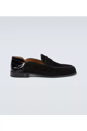 Christian Louboutin Mokasyny - Penny No Back suede and croc-effect loafers
