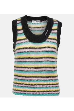 Ganni Kobieta Swetry i Pulowery - Sleeveless wool and mohair-striped sweater