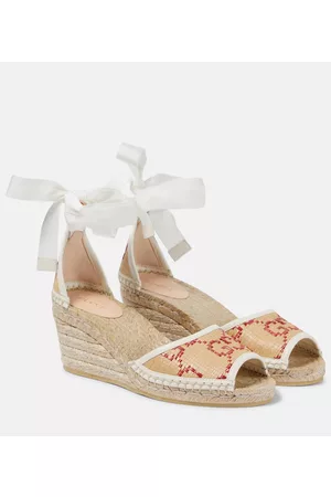 Gucci Kobieta Koturny - GG raffia-effect espadrille wedges