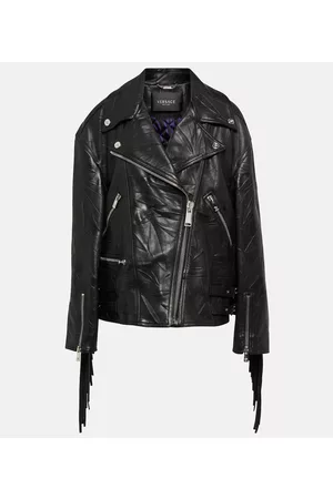 VERSACE Kobieta Ramoneska - Fringed leather biker jacket