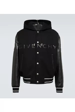 Givenchy Kurtki skórzane - Logo leather-trimmed varsity jacket