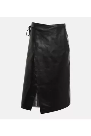 Vetements Kobieta Spódnice skórzane - Wrap leather midi skirt