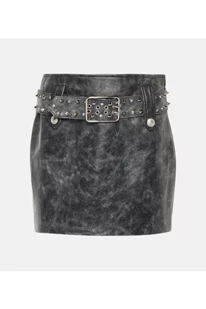 Alessandra Rich Kobieta Spódnice skórzane - Belted embellished leather miniskirt