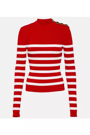 Balmain Kobieta Swetry i Pulowery - Embellished striped knit top