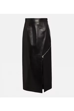 Alexander McQueen Kobieta Spódnice skórzane - Asymmetric leather midi skirt