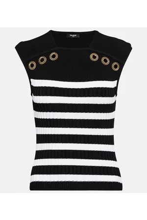 Balmain Kobieta Swetry i Pulowery - Striped ribbed-knit top