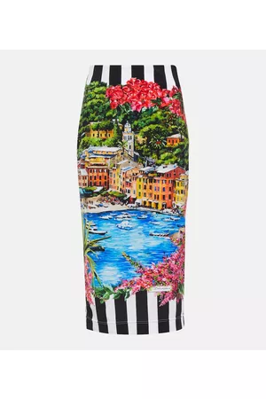 Dolce & Gabbana Kobieta Spódnice z nadrukiem - Portofino printed jersey midi skirt