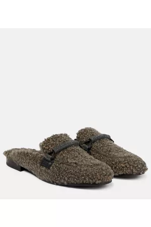 Brunello Cucinelli Kobieta Kapcie - Embellished shearling slippers
