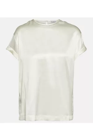 Brunello Cucinelli Kobieta Koszule - Silk-blend satin T-shirt