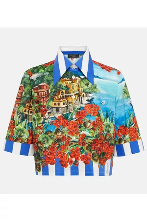 Dolce & Gabbana Kobieta Koszule - Portofino printed cotton poplin cropped shirt