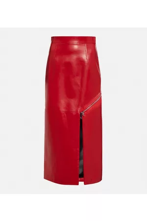 Alexander McQueen Kobieta Spódnice skórzane - Asymmetric leather midi skirt