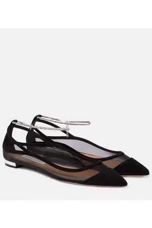 Aquazzura Kobieta Baleriny - Secret Affair suede-trimmed ballet flats