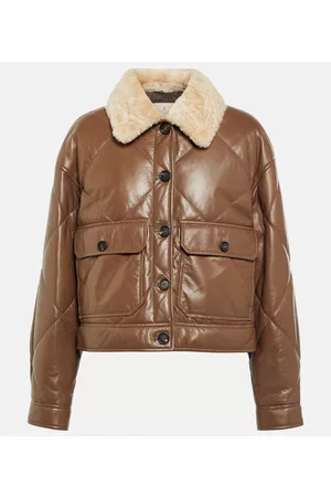 Brunello Cucinelli Kobieta Kurtki skórzane - Shearling-trimmed leather jacket