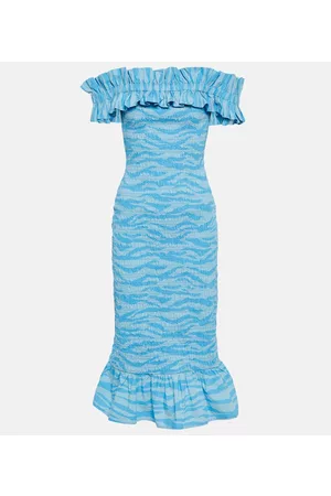 Ganni Kobieta Sukienki z nadrukiem - Printed cotton midi dress