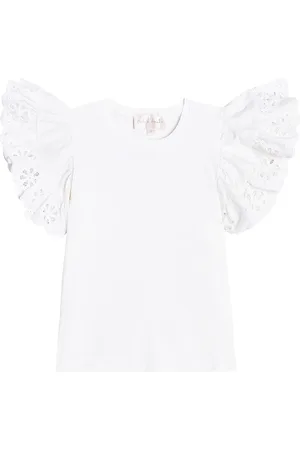Petite Amalie Ruffled lace-trimmed cotton shirt