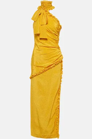 Alessandra Rich Polka-dot one-shoulder silk maxi dress