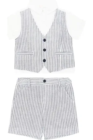 PATACHOU Baby striped linen and cotton shirt and shorts set