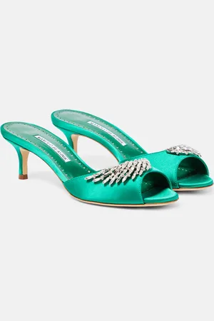 Manolo Blahnik Lumada 50 embellished satin mules