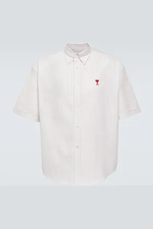 Ami Pinstriped logo cotton shirt