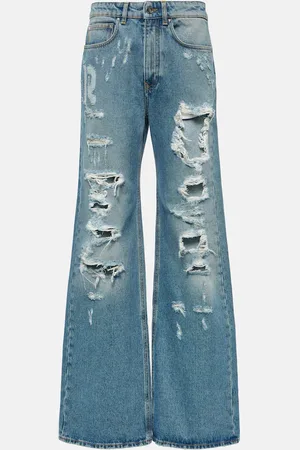 Paco rabanne Distressed high-rise wide-leg jeans