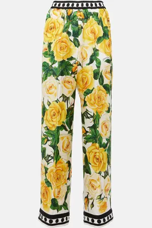 Dolce & Gabbana Floral high-rise silk wide-leg pants