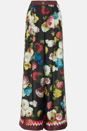 Dolce & Gabbana Floral high-rise silk wide-leg pants
