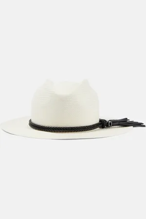 Max Mara Elfi leather-trimmed straw boater hat
