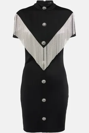 Balmain Embellished fringed jersey minidress