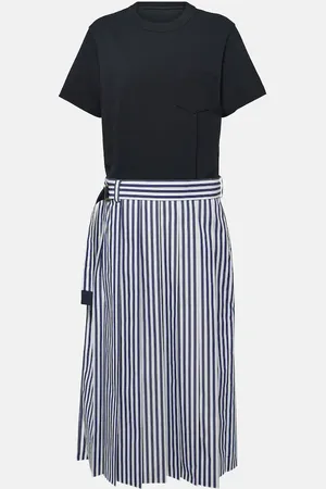 SACAI Pleated cotton poplin midi dress