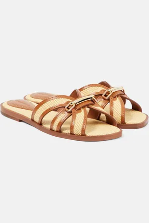 ZIMMERMANN Prisma leather-trimmed raffia slides